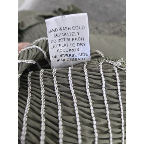 Mable Anthropologie Smocked Tiered Ruffled Olive Green Form Fitting Dress Sz M - Picture 8 of 11